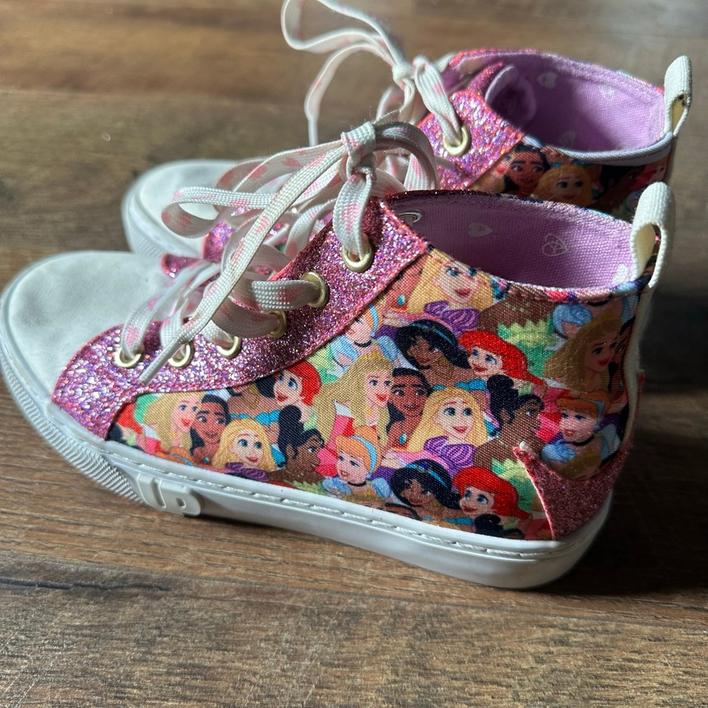 Girls Disney Princess Glitter High Top Sneakers Pink White